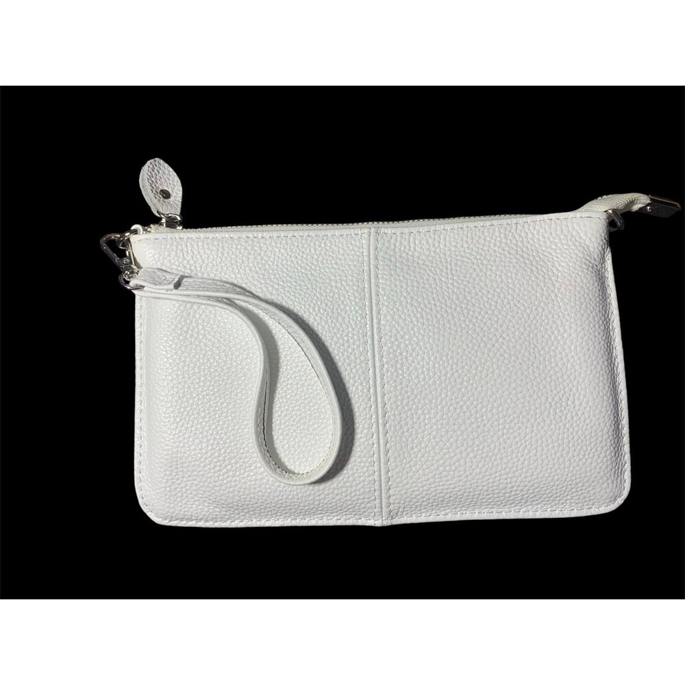 White Leather Wristlet Clutch